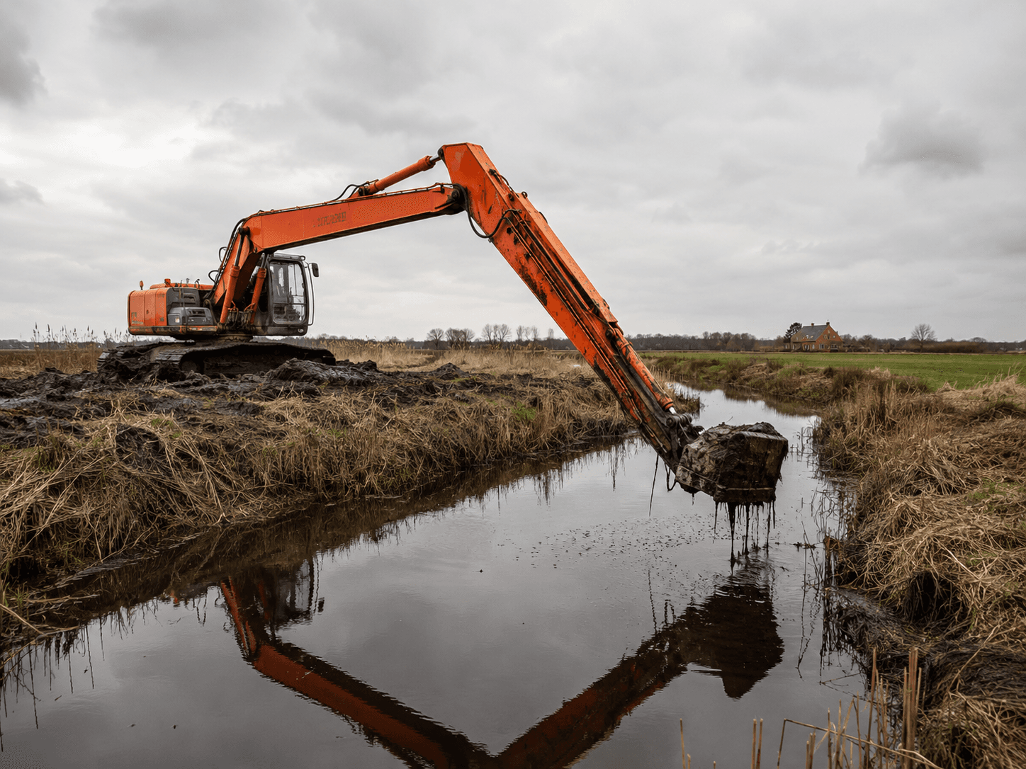 Bagger im Moor / Gewässerarbeiten